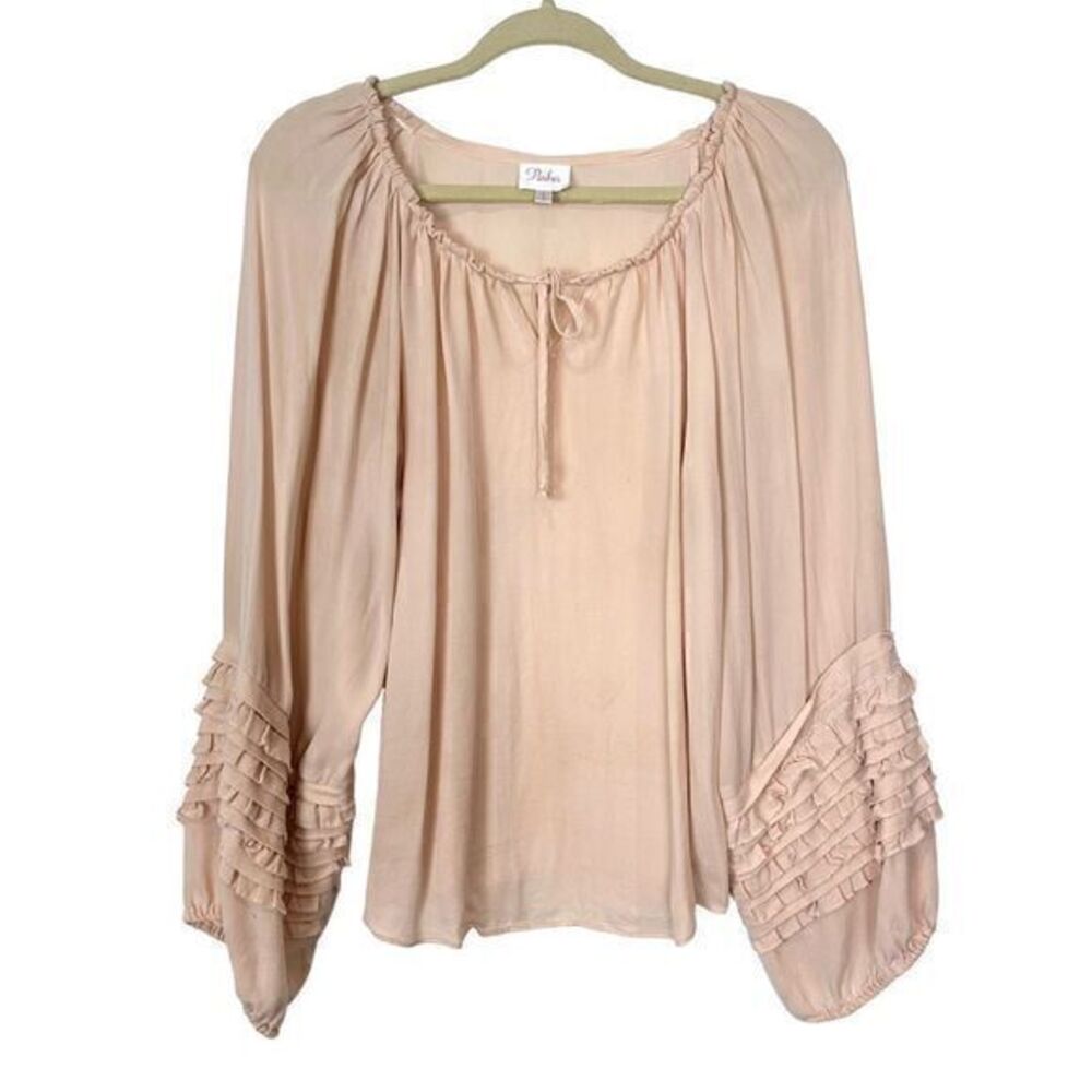Parker Blouse Women's Small Powder Pink Silk Balloon SleevesNeck Tie Long Sleeve